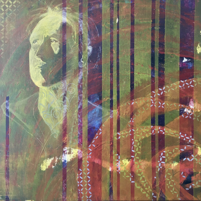 serie 3: 5. Rose “Rose, come on let’s go” 50x50cm Acrylic with brush, templates and pallet knife on cotton canvas